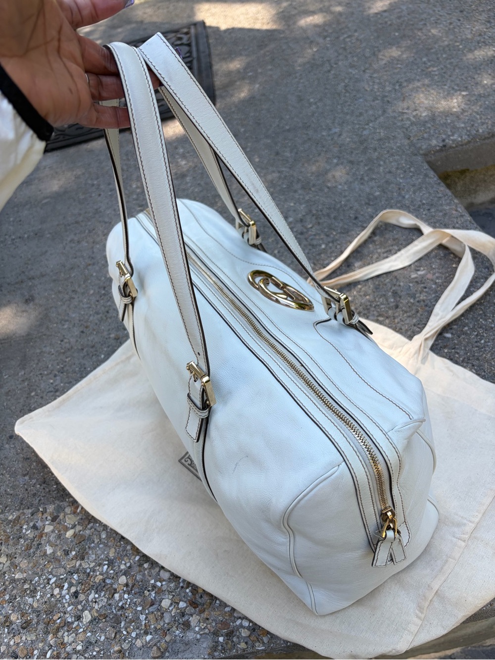 Gucci White Leather Britt Large Boston GG Shoulder Bag+Dust Bag - Picture 7 of 17